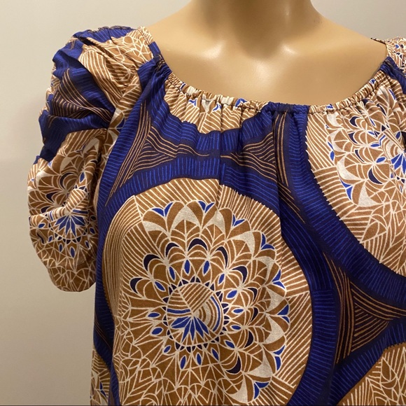 Etcetera Royal Blue & Beige Short Sleeve Cotton Shift Dress Size: 0 - Picture 2 of 12